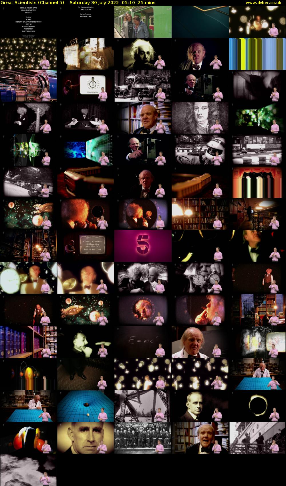 Great Scientists (Channel 5) Saturday 30 July 2022 05:10 - 05:35