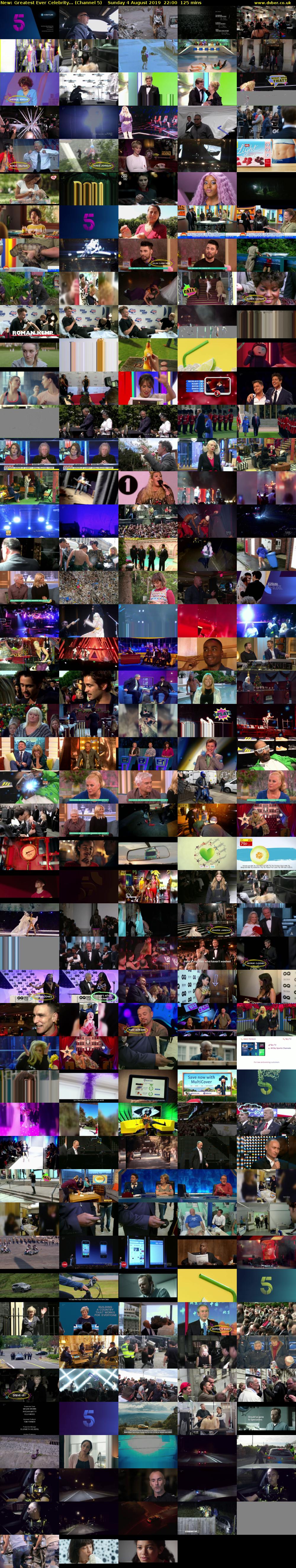 Greatest Ever Celebrity... (Channel 5) Sunday 4 August 2019 22:00 - 00:05