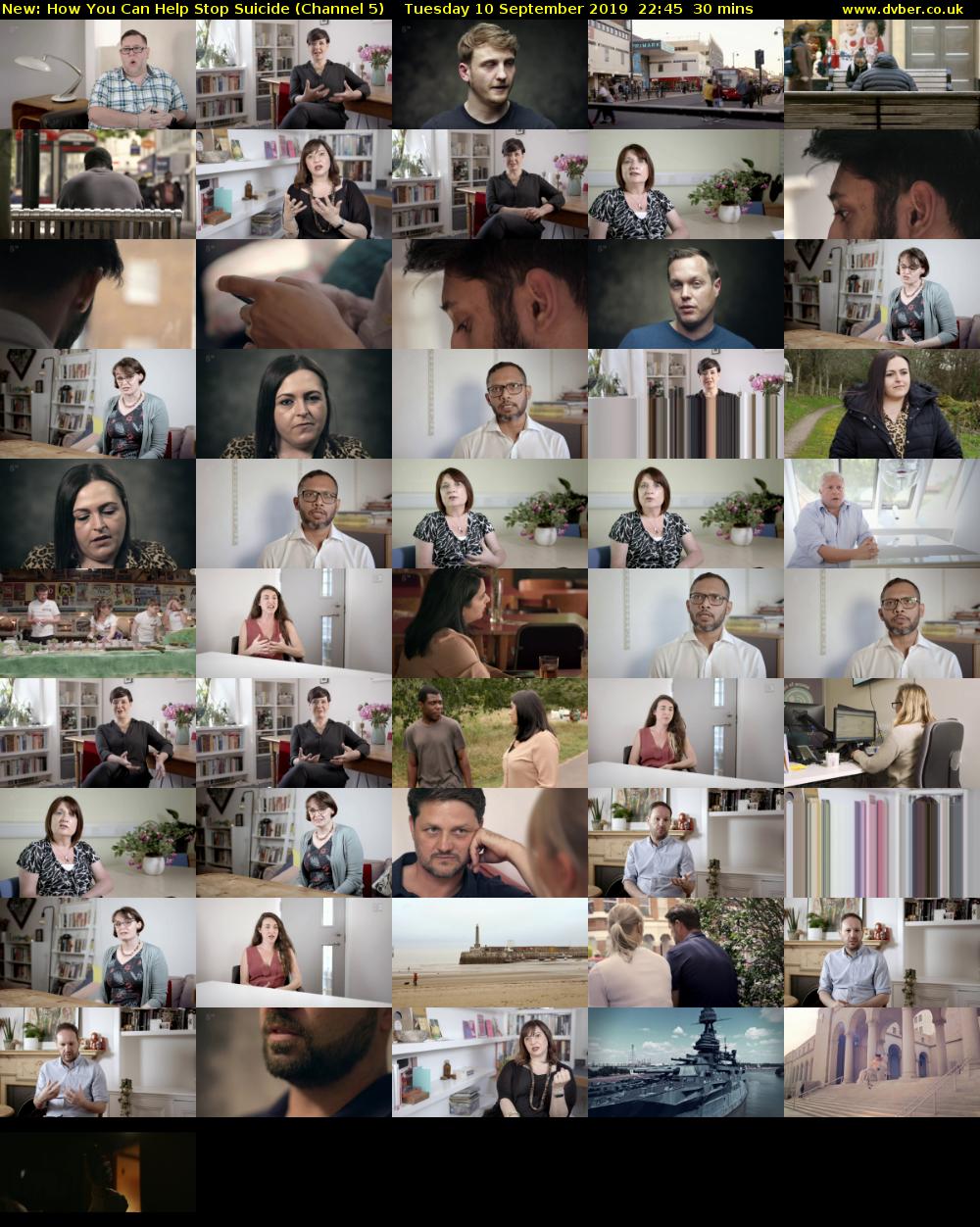 How You Can Help Stop Suicide (Channel 5) Tuesday 10 September 2019 22:45 - 23:15