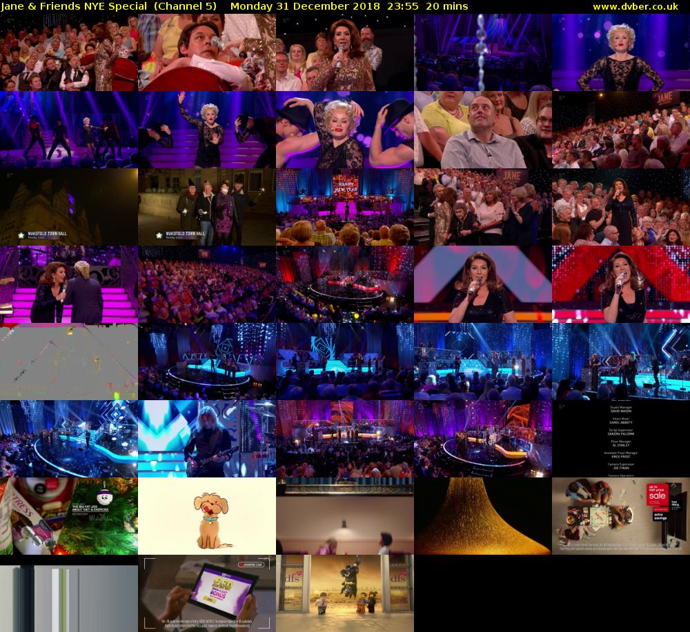 Jane & Friends NYE Special  (Channel 5) Monday 31 December 2018 23:55 - 00:15