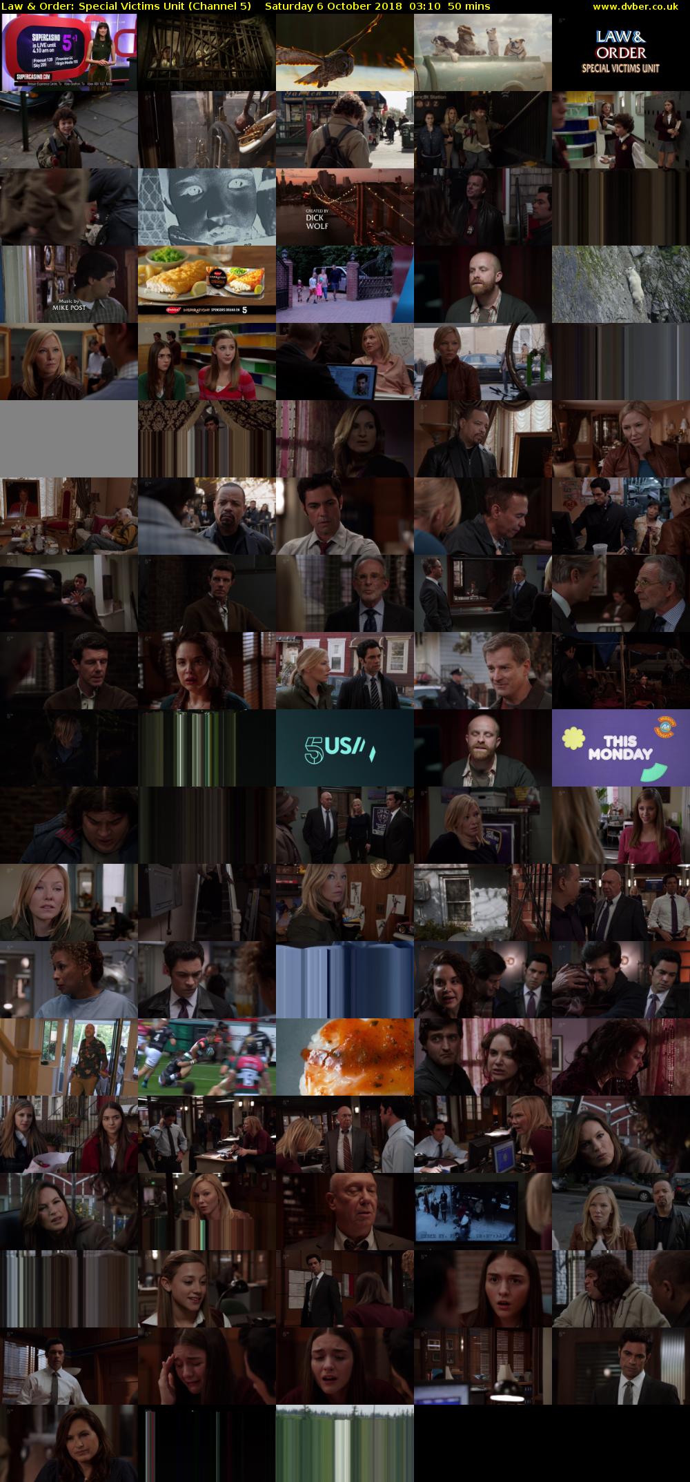 Law & Order: Special Victims Unit (Channel 5) Saturday 6 October 2018 03:10 - 04:00