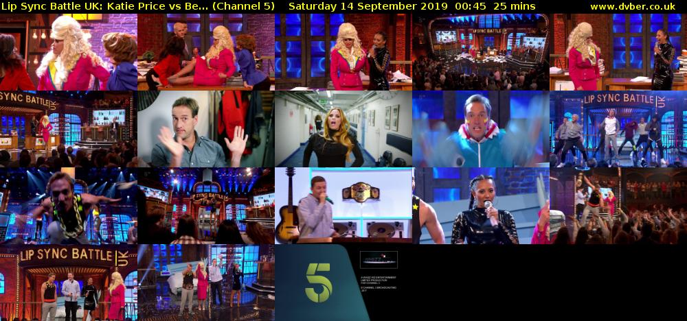 Lip Sync Battle UK: Katie Price vs Be... (Channel 5) Saturday 14 September 2019 00:45 - 01:10