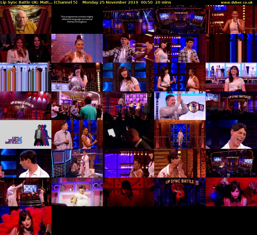 Lip Sync Battle UK: Matt... (Channel 5) Monday 25 November 2019 00:50 - 01:10