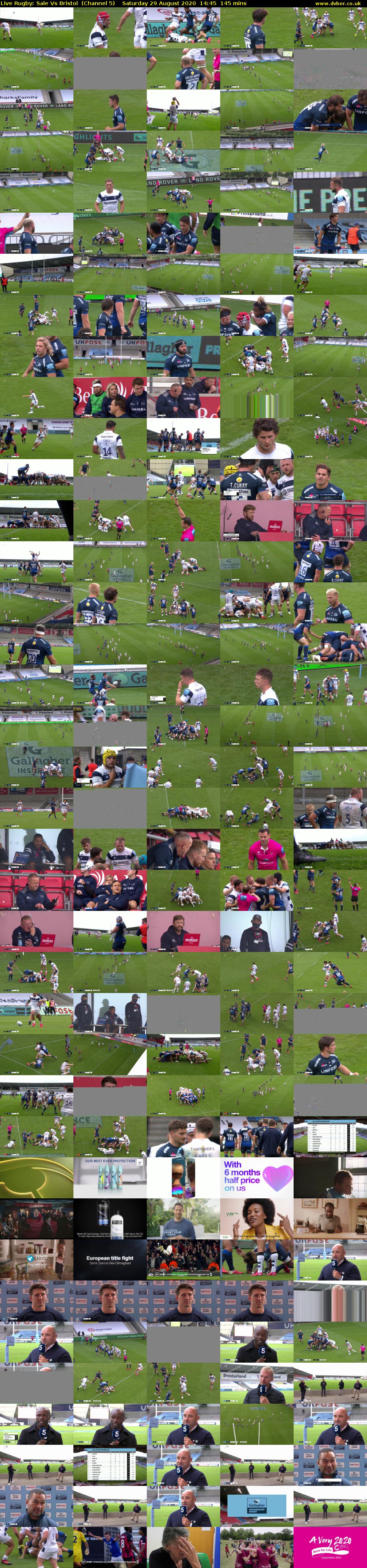 Live Rugby: Sale Vs Bristol  (Channel 5) Saturday 29 August 2020 14:45 - 17:10