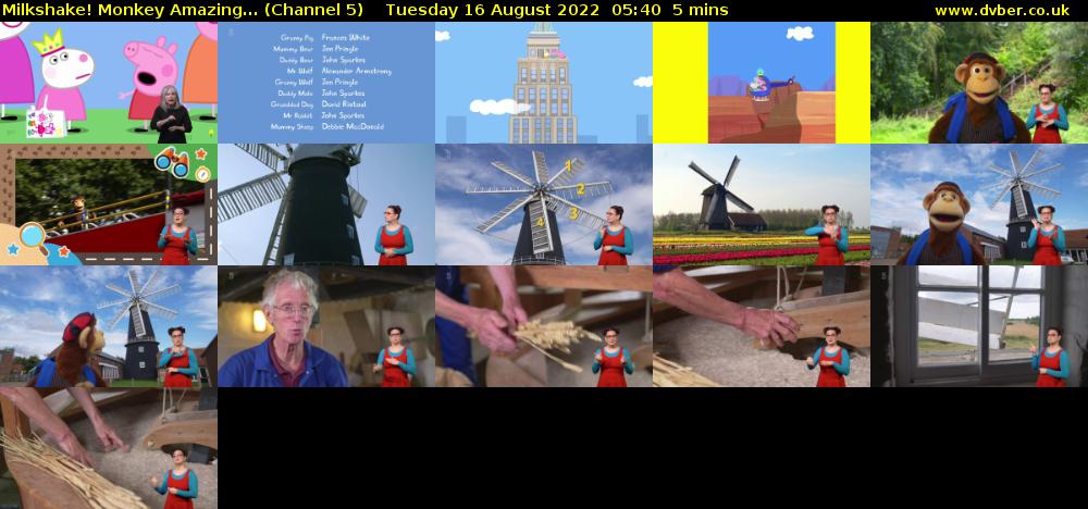 Milkshake! Monkey Amazing... (Channel 5) Tuesday 16 August 2022 05:40 - 05:45
