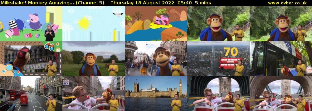 Milkshake! Monkey Amazing... (Channel 5) Thursday 18 August 2022 05:40 - 05:45