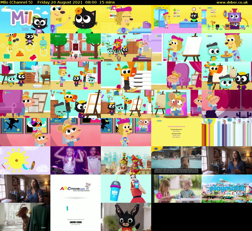 Milo (Channel 5) Friday 20 August 2021 08:00 - 08:15