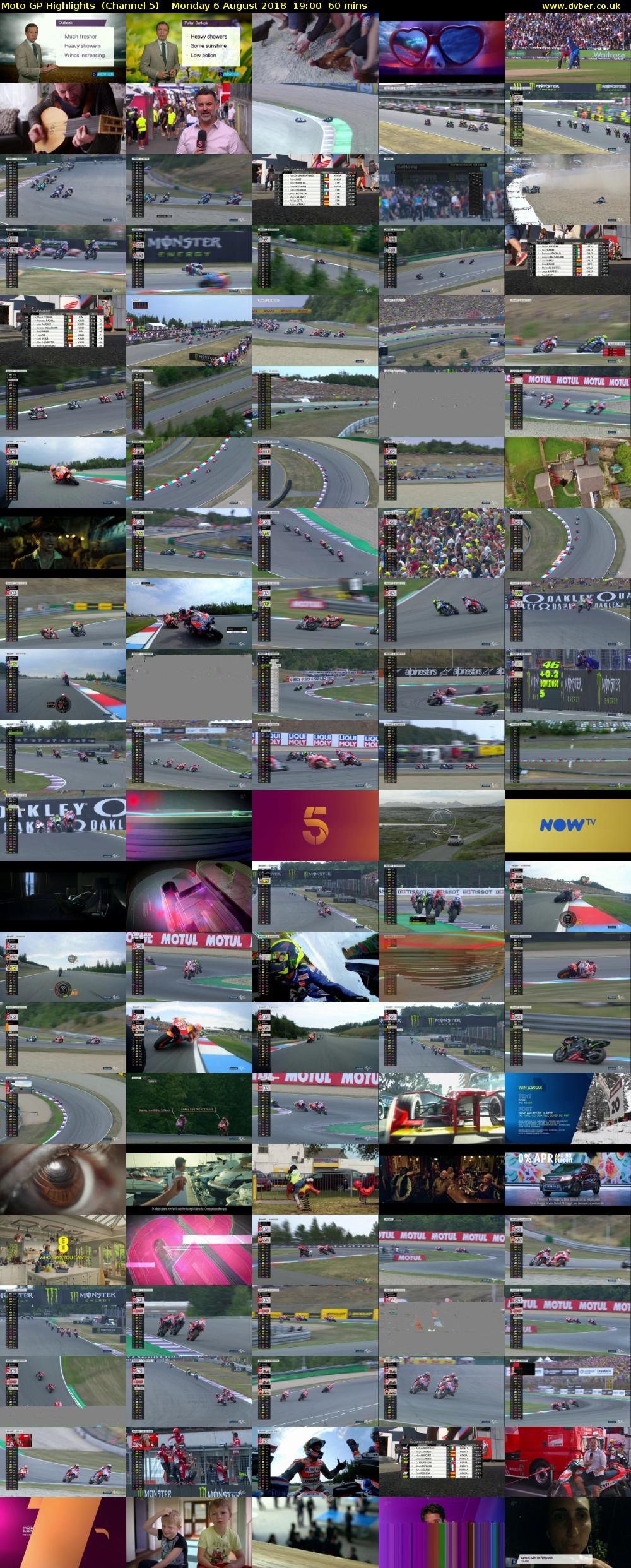 Moto GP Highlights  (Channel 5) Monday 6 August 2018 19:00 - 20:00