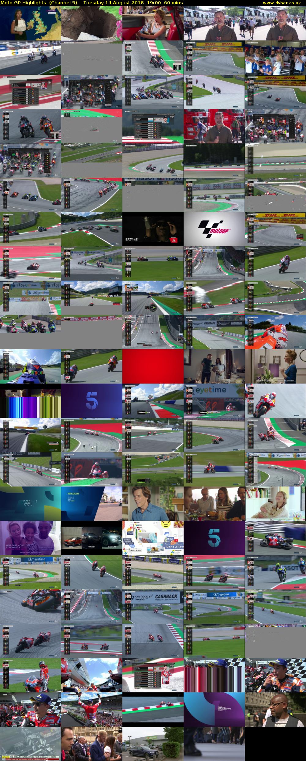 Moto GP Highlights  (Channel 5) Tuesday 14 August 2018 19:00 - 20:00