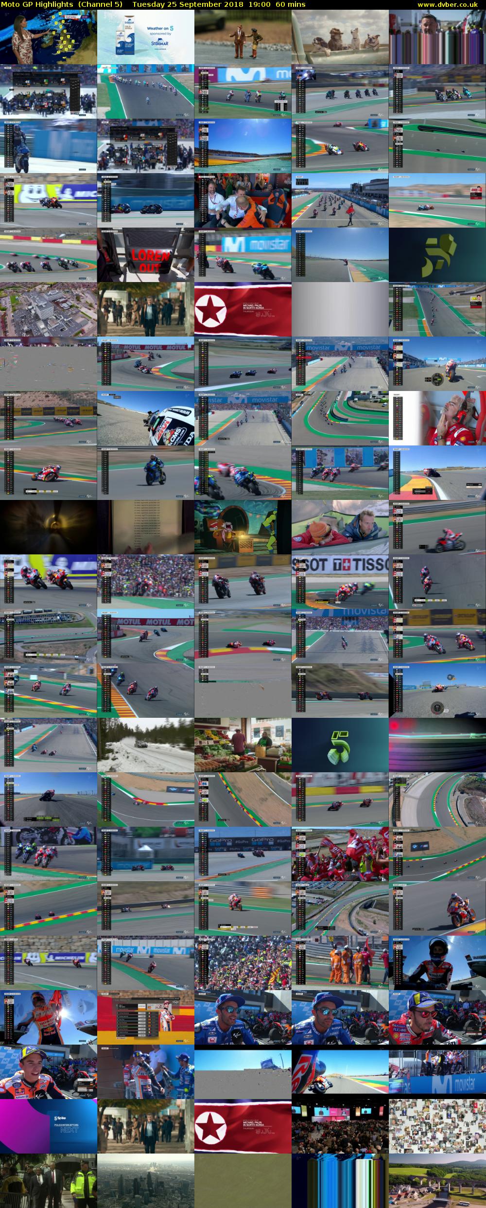 Moto GP Highlights  (Channel 5) Tuesday 25 September 2018 19:00 - 20:00