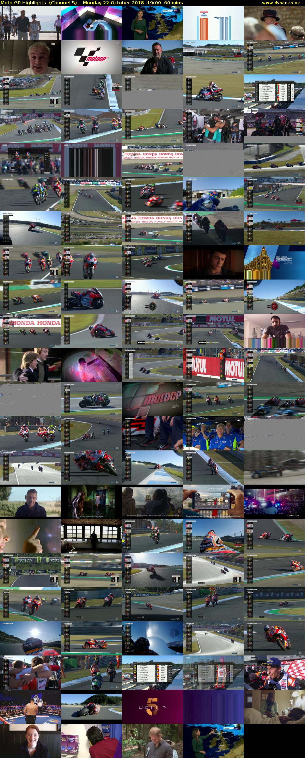Moto GP Highlights  (Channel 5) Monday 22 October 2018 19:00 - 20:00