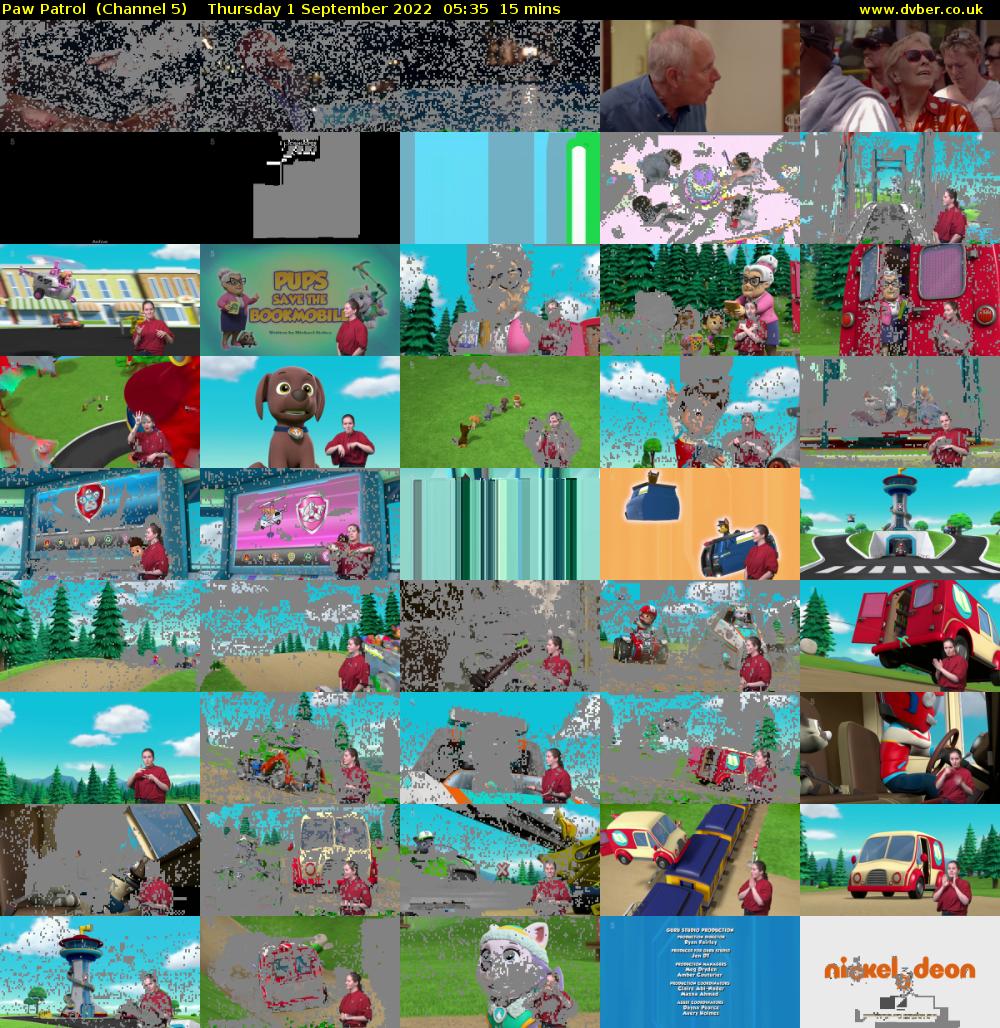 Paw Patrol  (Channel 5) Thursday 1 September 2022 05:35 - 05:50