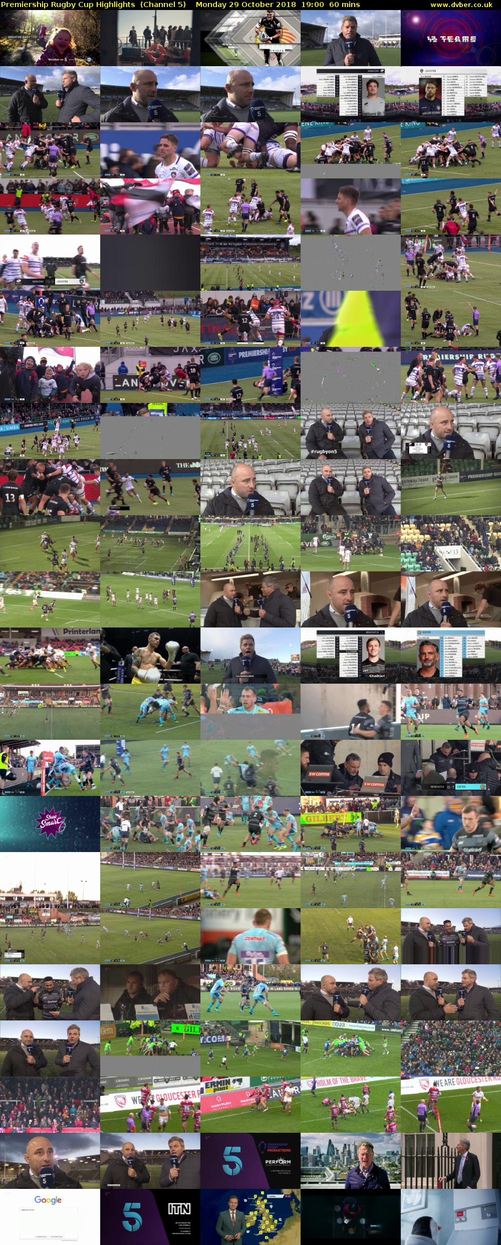 Premiership Rugby Cup Highlights  (Channel 5) Monday 29 October 2018 19:00 - 20:00