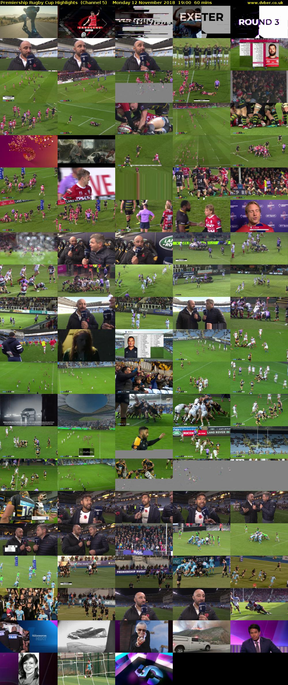Premiership Rugby Cup Highlights  (Channel 5) Monday 12 November 2018 19:00 - 20:00