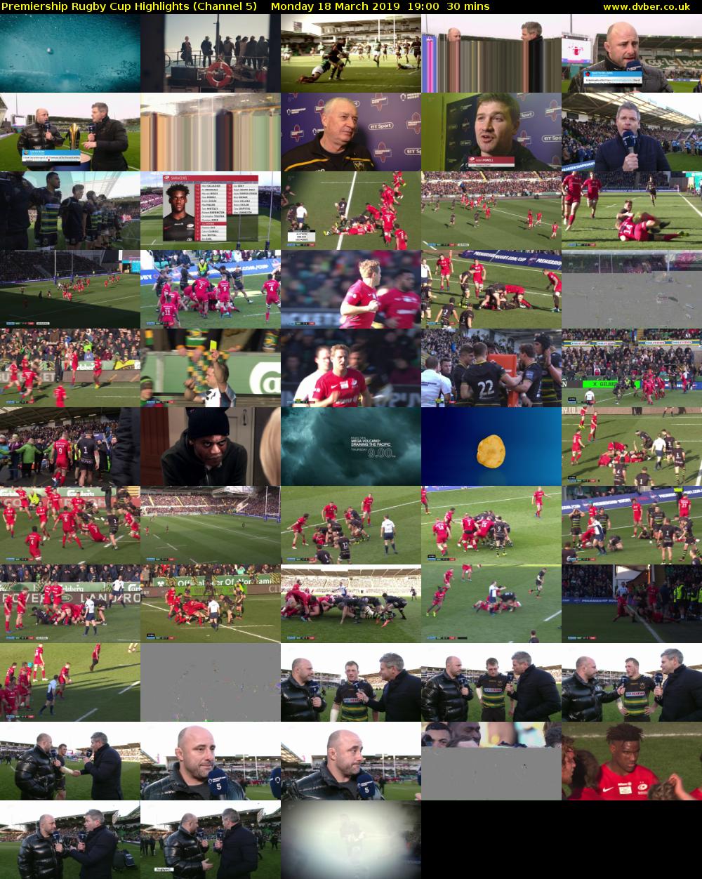 Premiership Rugby Cup Highlights (Channel 5) Monday 18 March 2019 19:00 - 19:30