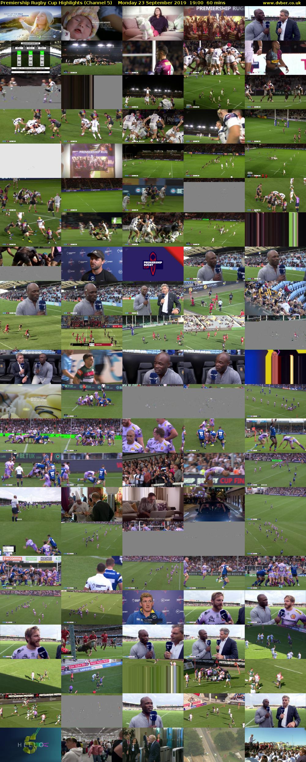Premiership Rugby Cup Highlights (Channel 5) Monday 23 September 2019 19:00 - 20:00