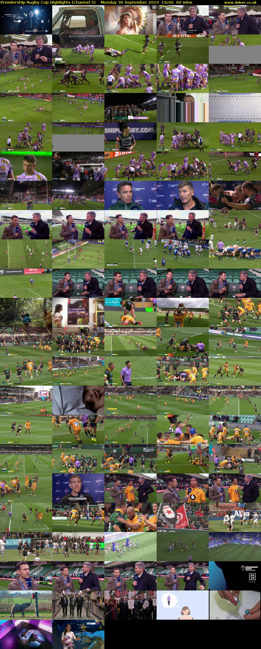 Premiership Rugby Cup Highlights (Channel 5) Monday 30 September 2019 19:00 - 20:00