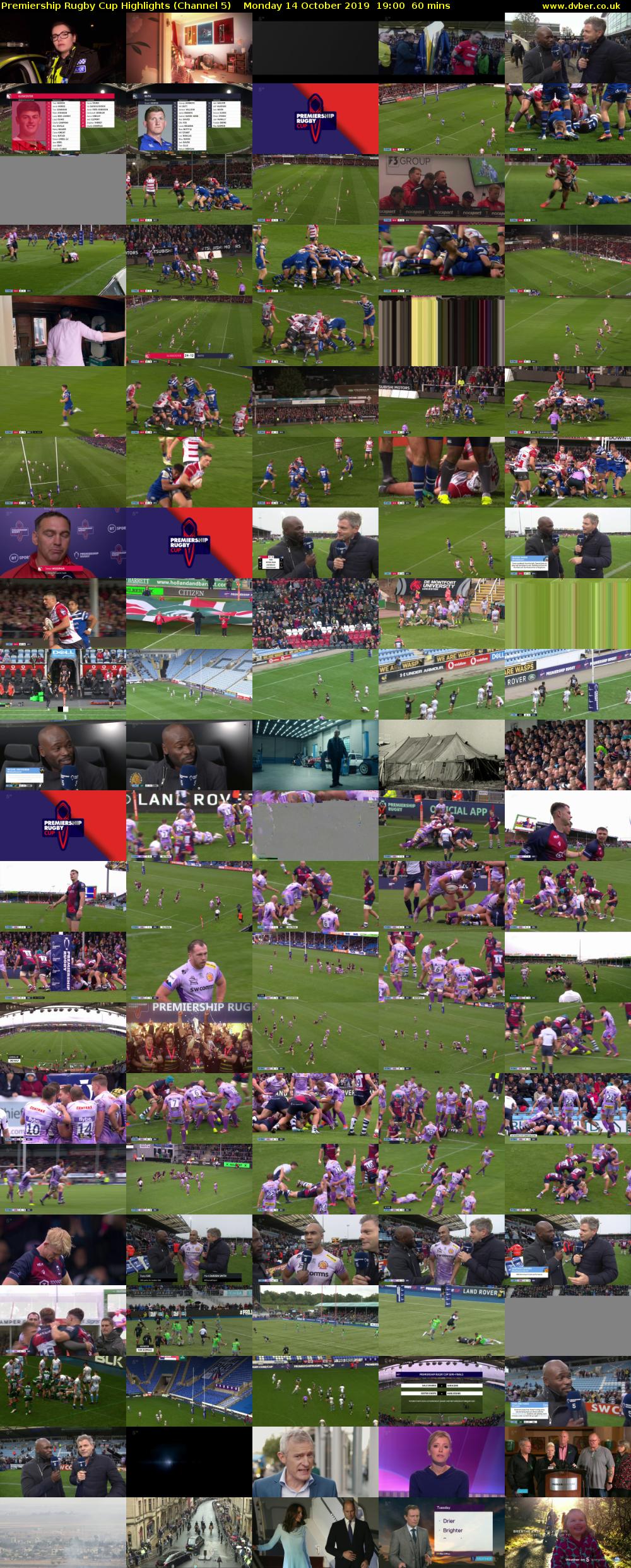 Premiership Rugby Cup Highlights (Channel 5) Monday 14 October 2019 19:00 - 20:00