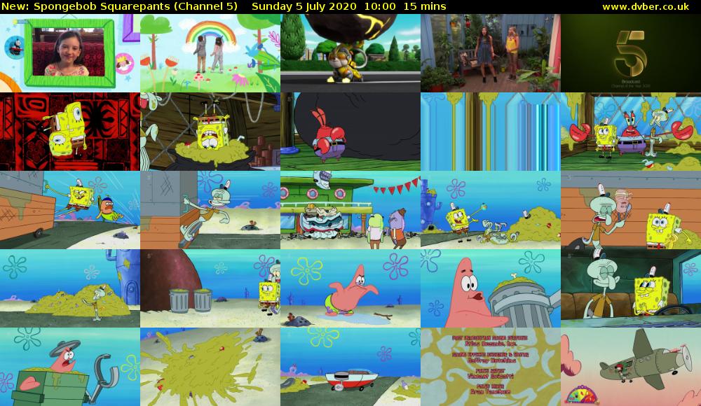 Spongebob Squarepants (Channel 5) Sunday 5 July 2020 10:00 - 10:15