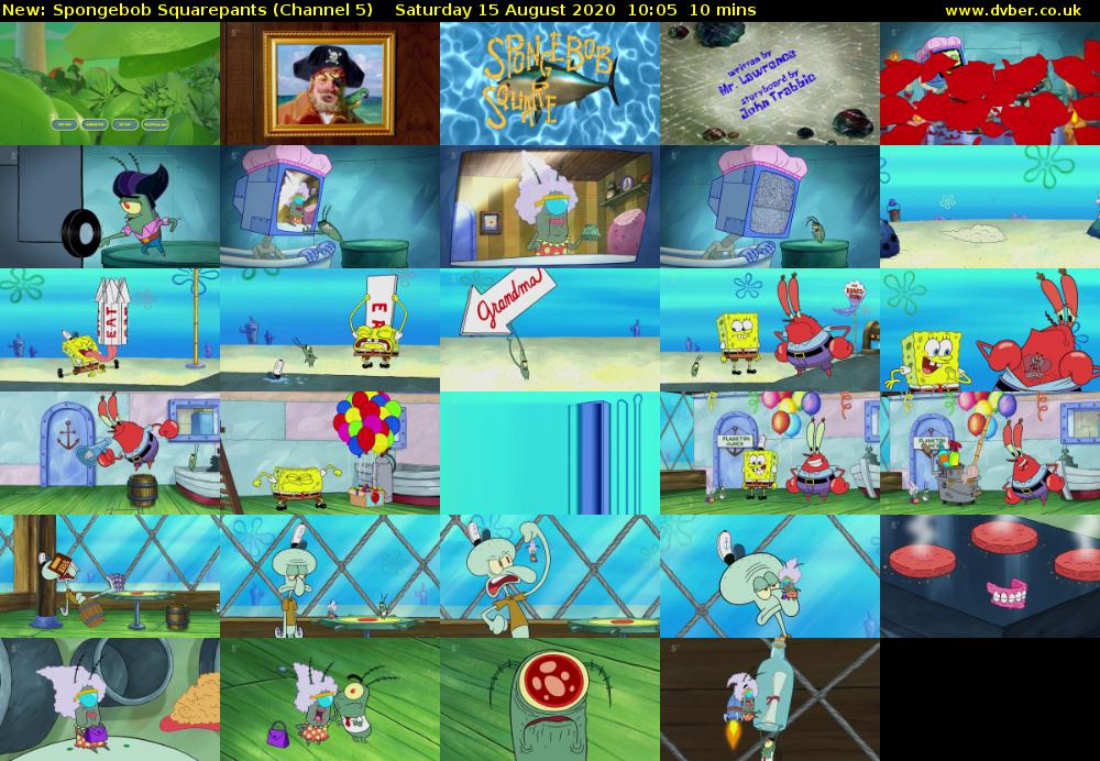Spongebob Squarepants (Channel 5) Saturday 15 August 2020 10:05 - 10:15