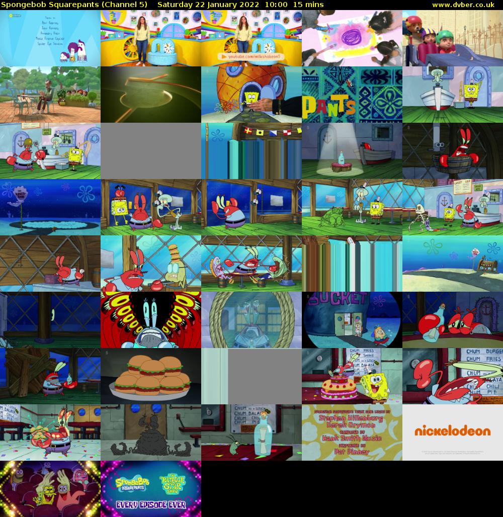 Spongebob Squarepants (Channel 5) Saturday 22 January 2022 10:00 - 10:15