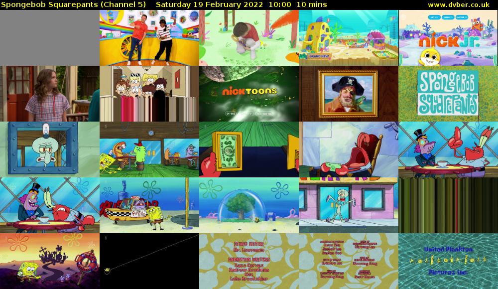 Spongebob Squarepants (Channel 5) Saturday 19 February 2022 10:00 - 10:10