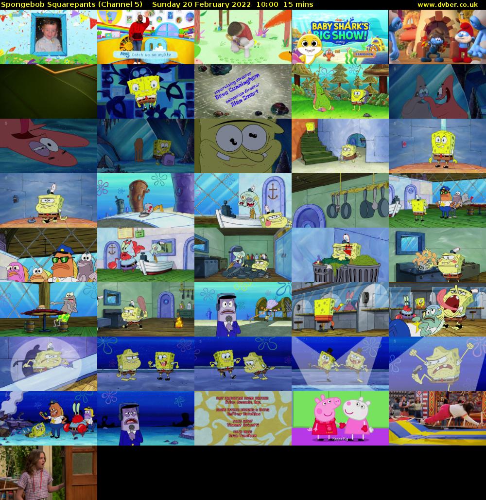 Spongebob Squarepants (Channel 5) Sunday 20 February 2022 10:00 - 10:15