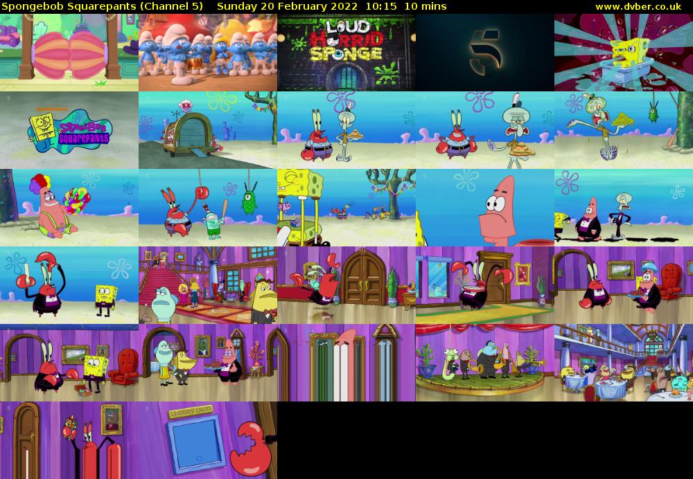 Spongebob Squarepants (Channel 5) Sunday 20 February 2022 10:15 - 10:25