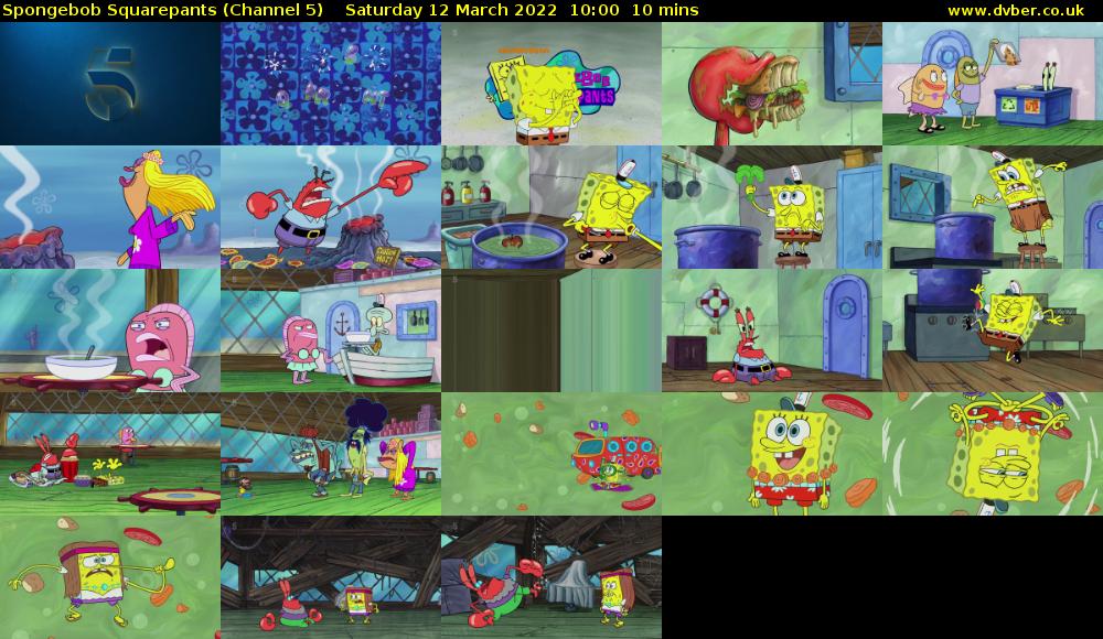 Spongebob Squarepants (Channel 5) Saturday 12 March 2022 10:00 - 10:10