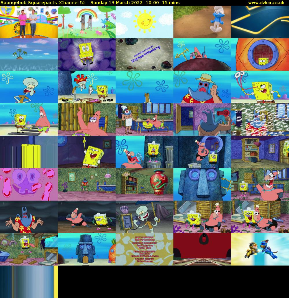 Spongebob Squarepants (Channel 5) Sunday 13 March 2022 10:00 - 10:15