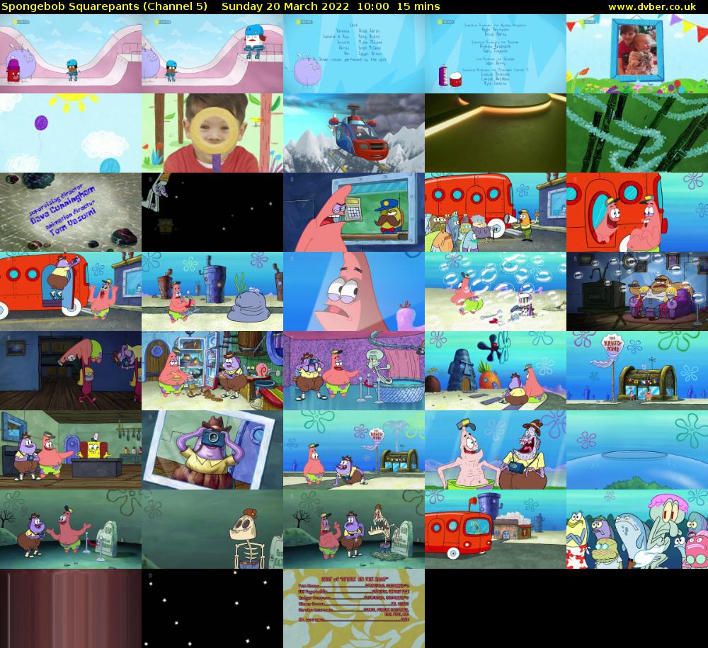 Spongebob Squarepants (Channel 5) Sunday 20 March 2022 10:00 - 10:15