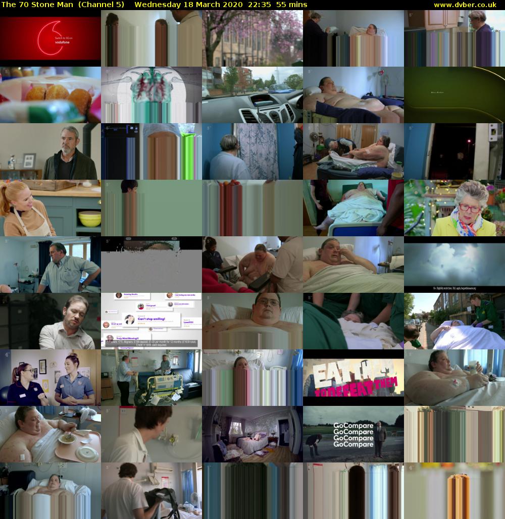 The 70 Stone Man  (Channel 5) Wednesday 18 March 2020 22:35 - 23:30