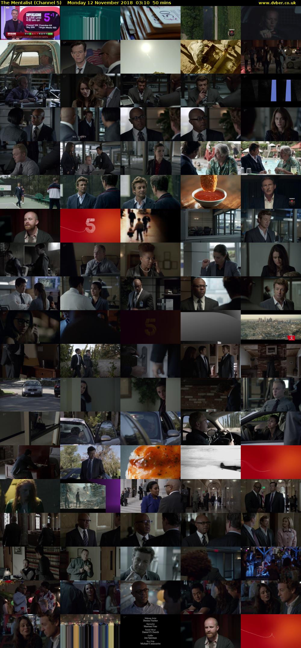 The Mentalist (Channel 5) Monday 12 November 2018 03:10 - 04:00
