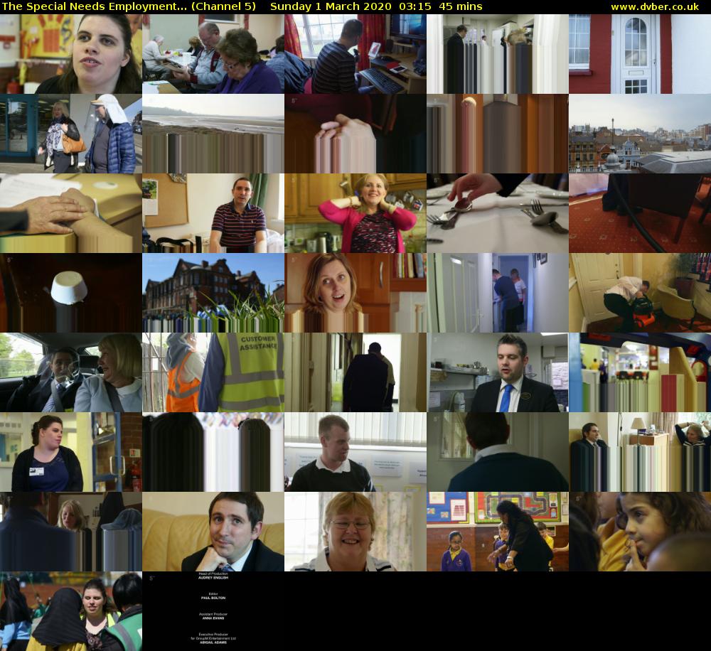 The Special Needs Employment... (Channel 5) Sunday 1 March 2020 03:15 - 04:00