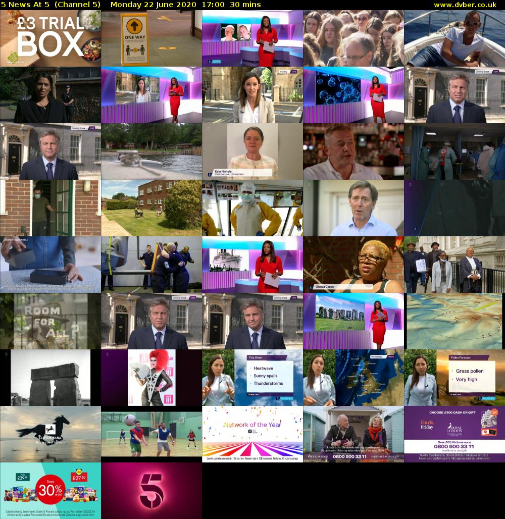 5 News At 5  (Channel 5) Monday 22 June 2020 17:00 - 17:30