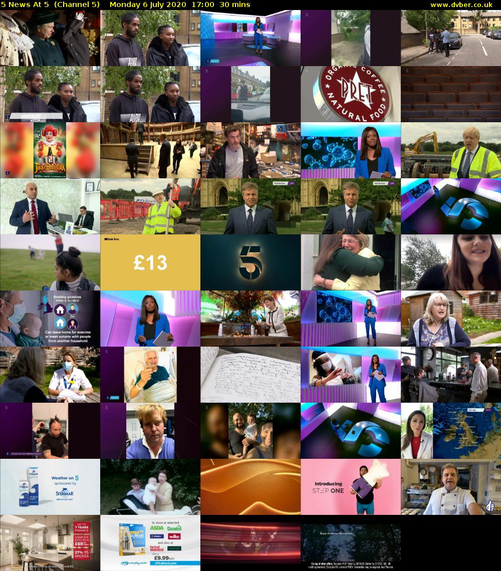 5 News At 5  (Channel 5) Monday 6 July 2020 17:00 - 17:30