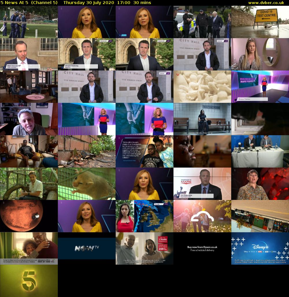 5 News At 5  (Channel 5) Thursday 30 July 2020 17:00 - 17:30
