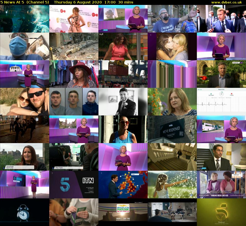 5 News At 5  (Channel 5) Thursday 6 August 2020 17:00 - 17:30