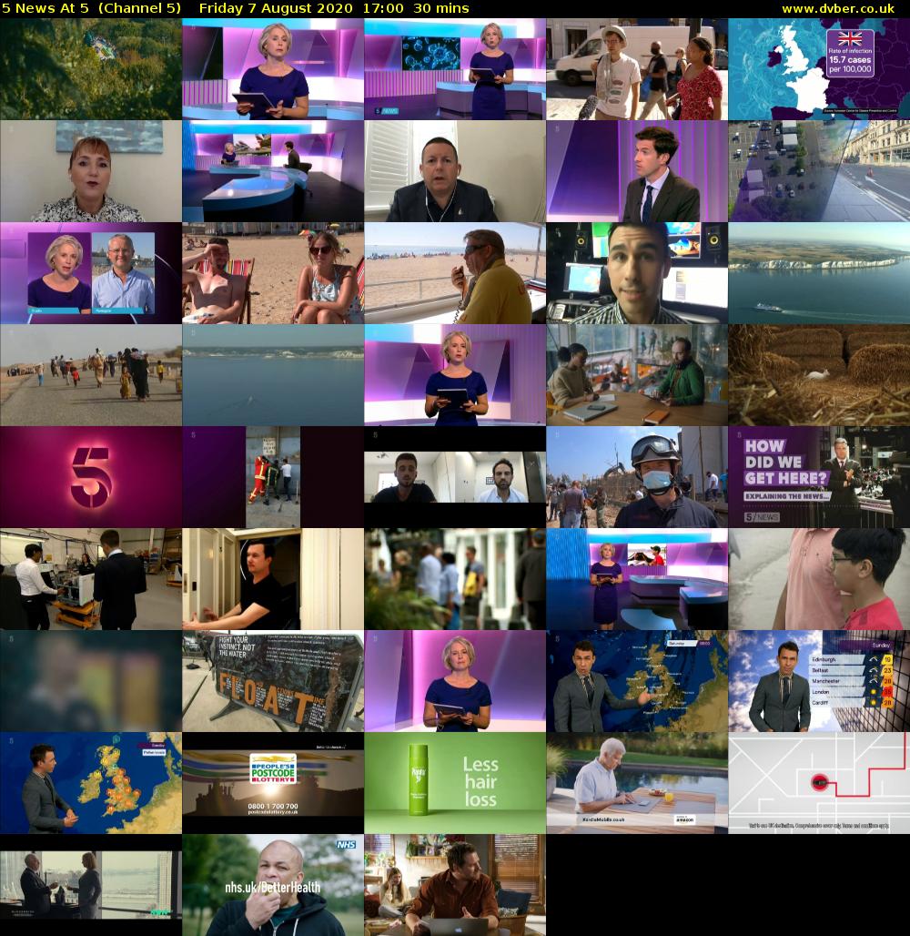 5 News At 5  (Channel 5) Friday 7 August 2020 17:00 - 17:30