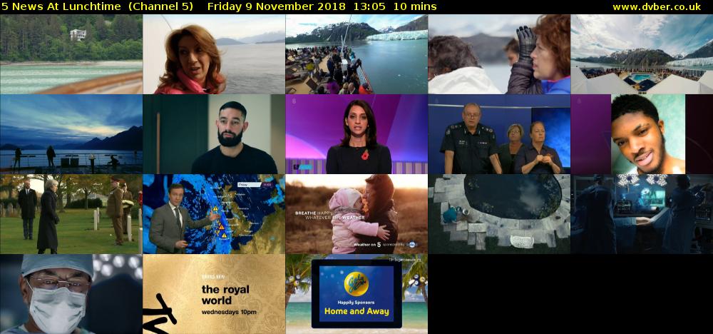 5 News At Lunchtime  (Channel 5) Friday 9 November 2018 13:05 - 13:15