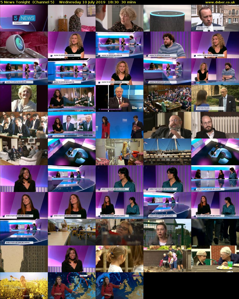 5 News Tonight  (Channel 5) Wednesday 10 July 2019 18:30 - 19:00
