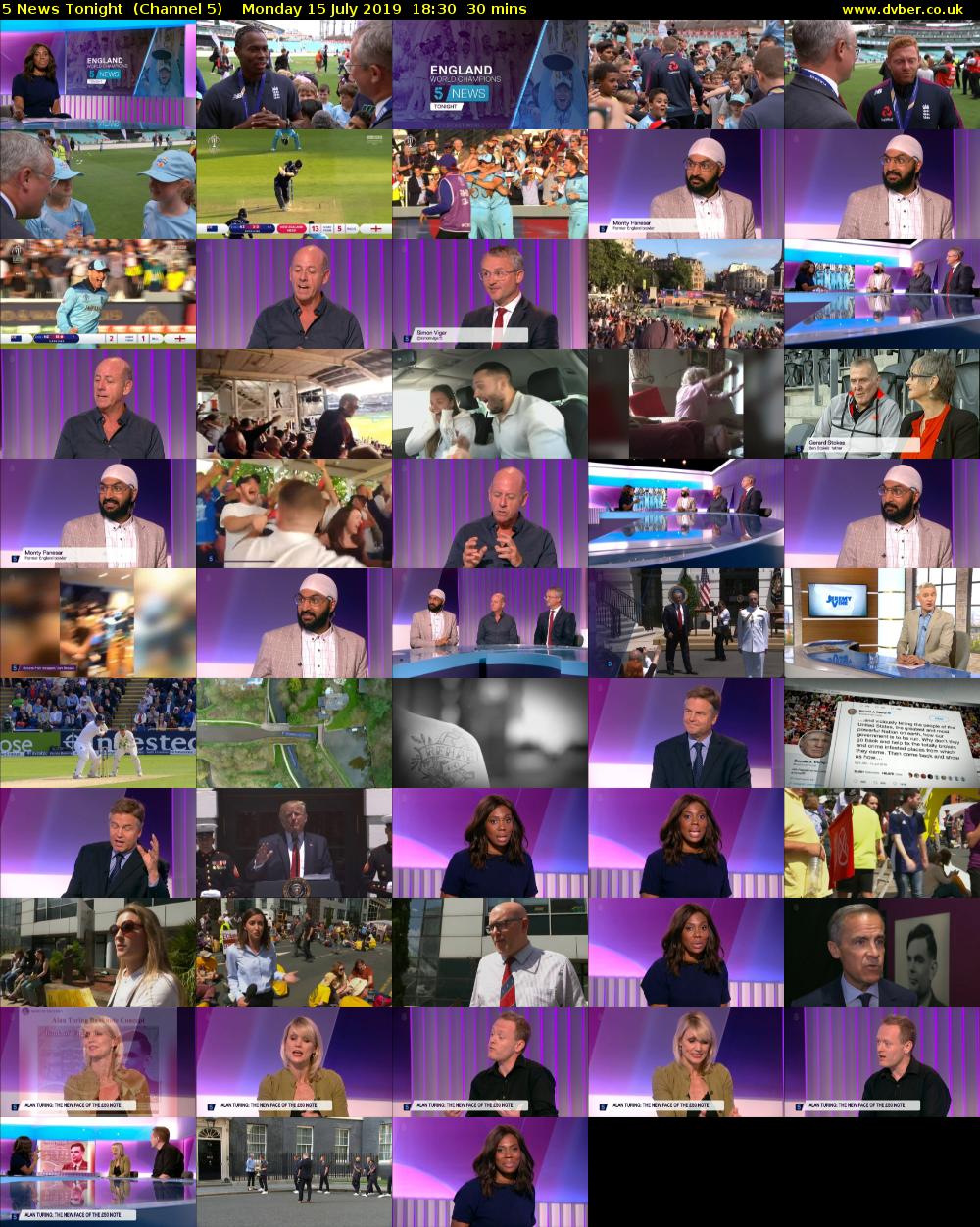 5 News Tonight  (Channel 5) Monday 15 July 2019 18:30 - 19:00