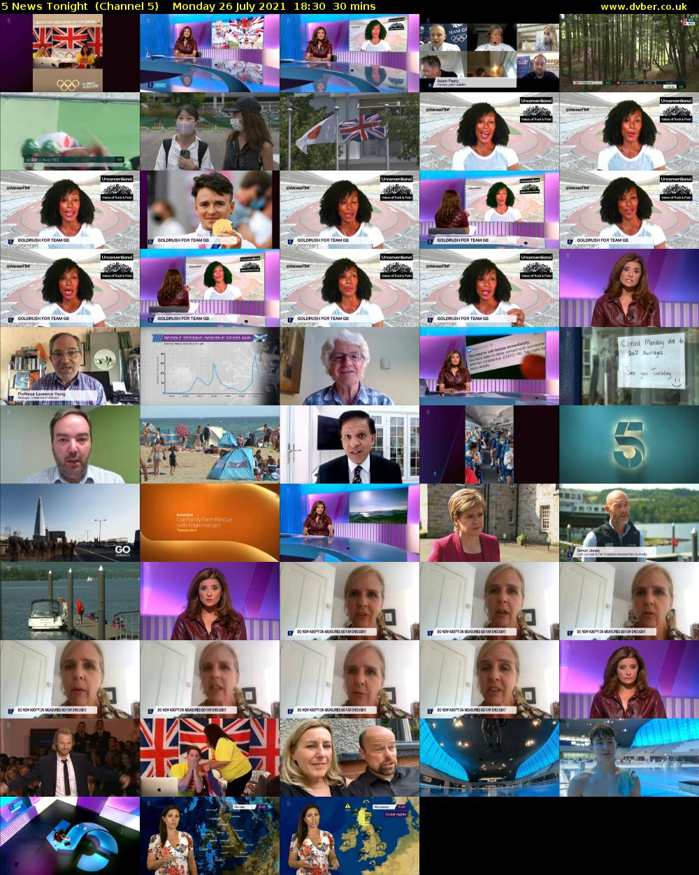 5 News Tonight  (Channel 5) Monday 26 July 2021 18:30 - 19:00