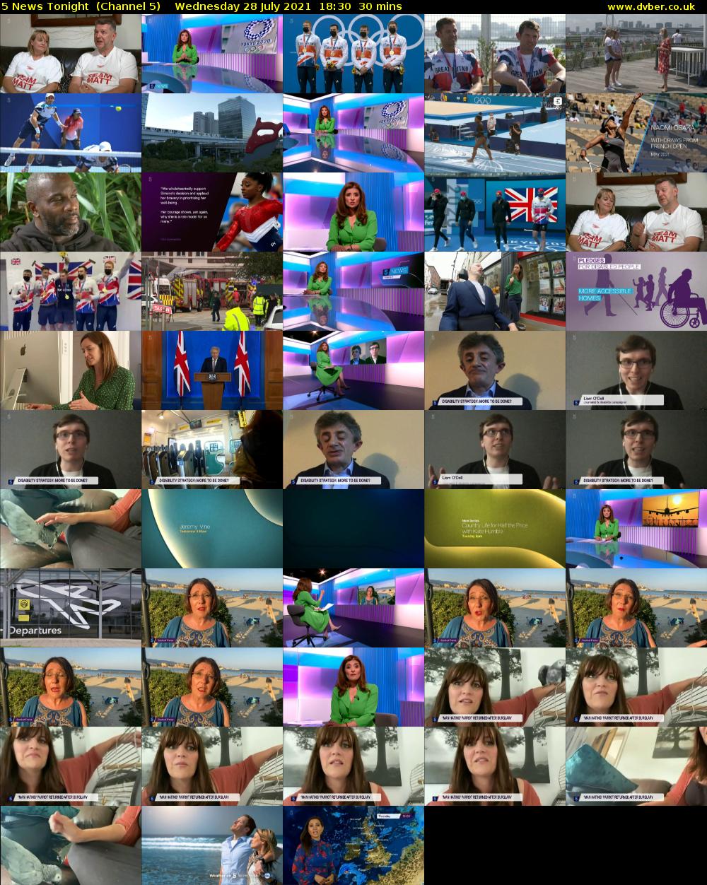 5 News Tonight  (Channel 5) Wednesday 28 July 2021 18:30 - 19:00