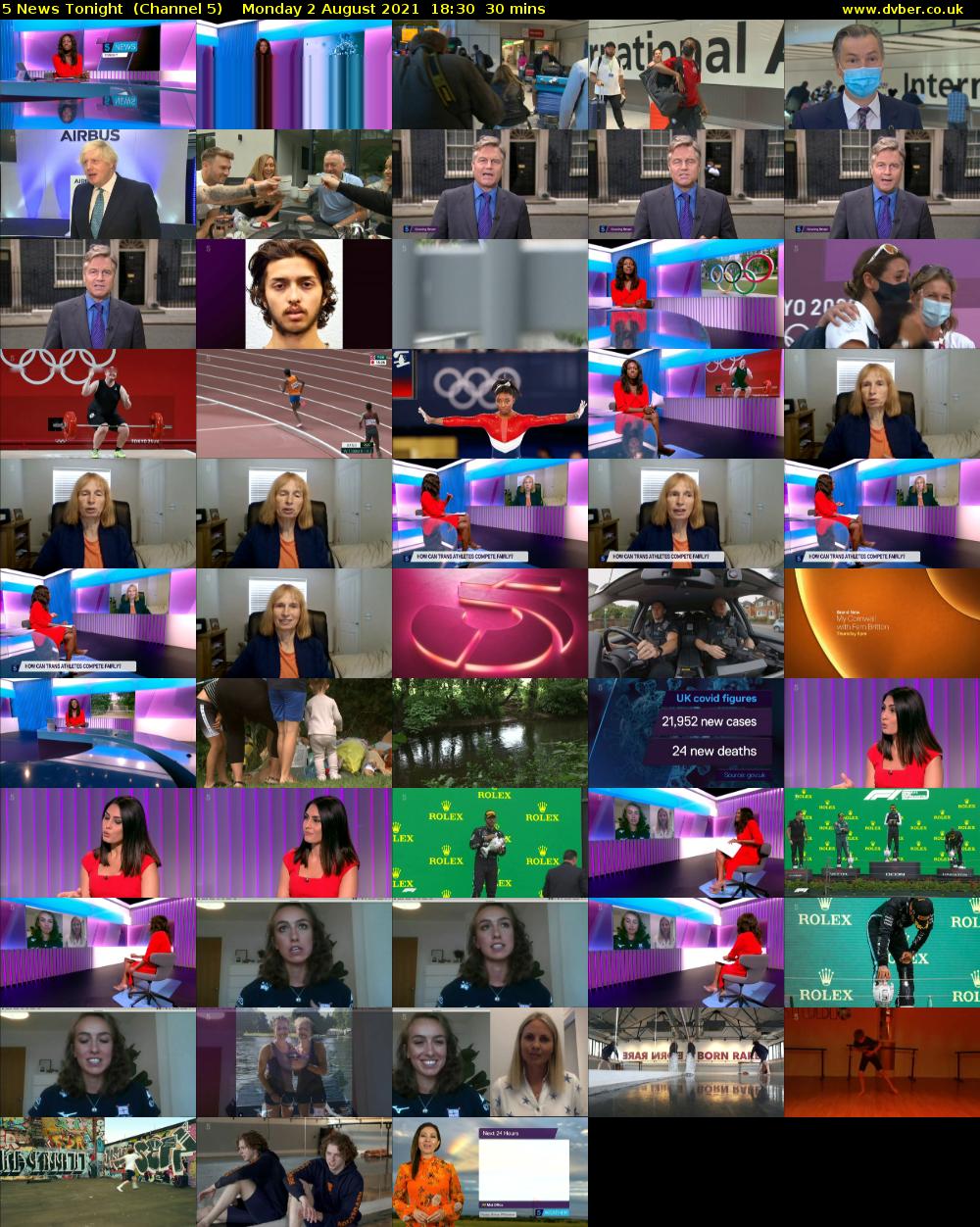 5 News Tonight  (Channel 5) Monday 2 August 2021 18:30 - 19:00