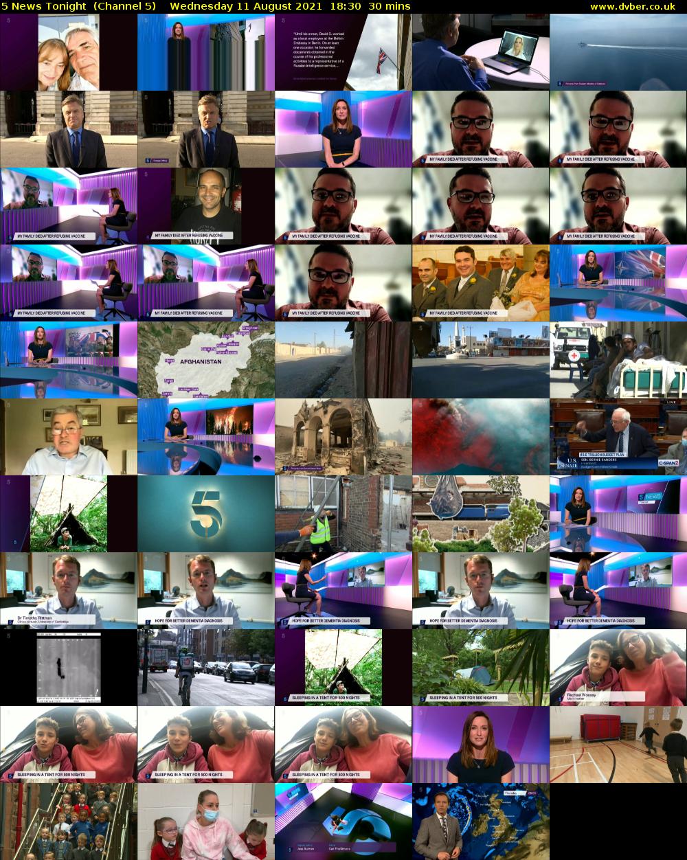5 News Tonight  (Channel 5) Wednesday 11 August 2021 18:30 - 19:00