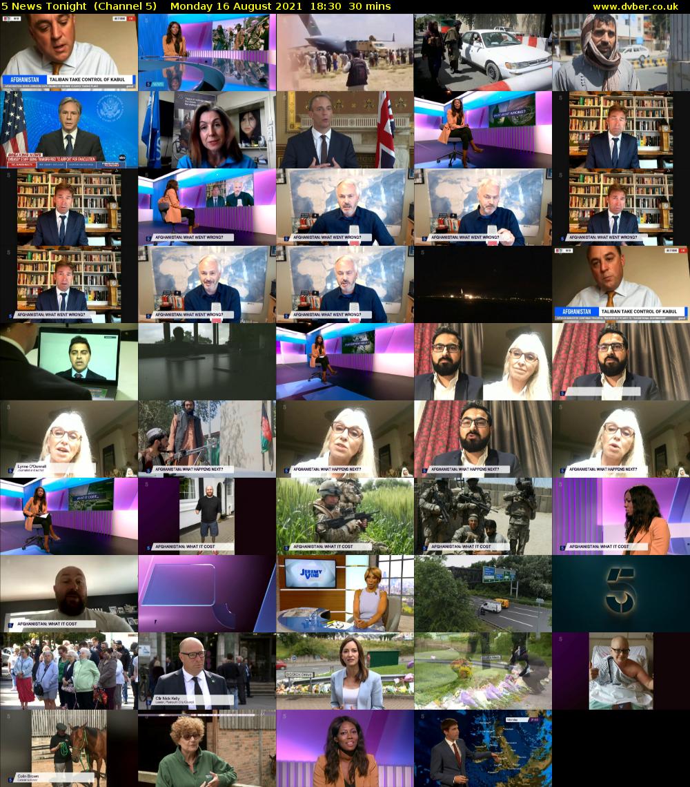 5 News Tonight  (Channel 5) Monday 16 August 2021 18:30 - 19:00