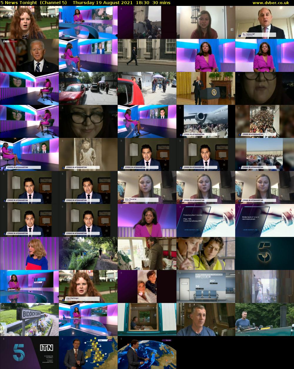 5 News Tonight  (Channel 5) Thursday 19 August 2021 18:30 - 19:00
