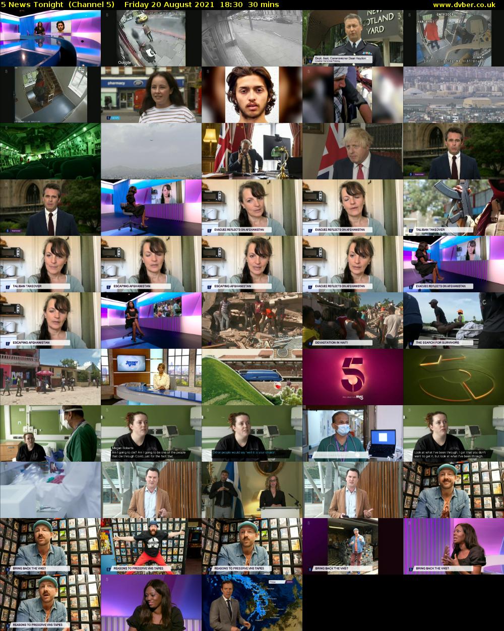 5 News Tonight  (Channel 5) Friday 20 August 2021 18:30 - 19:00