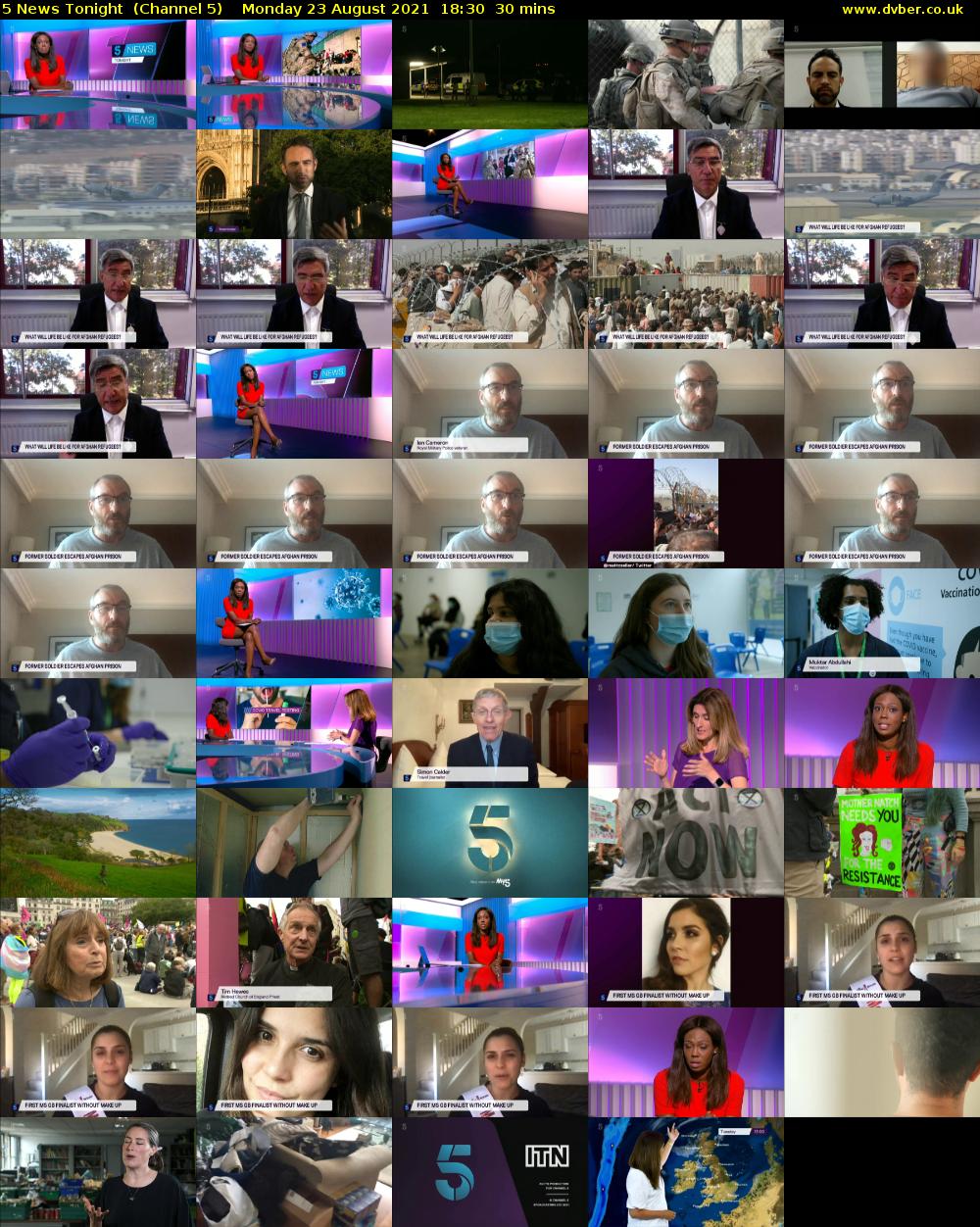 5 News Tonight  (Channel 5) Monday 23 August 2021 18:30 - 19:00